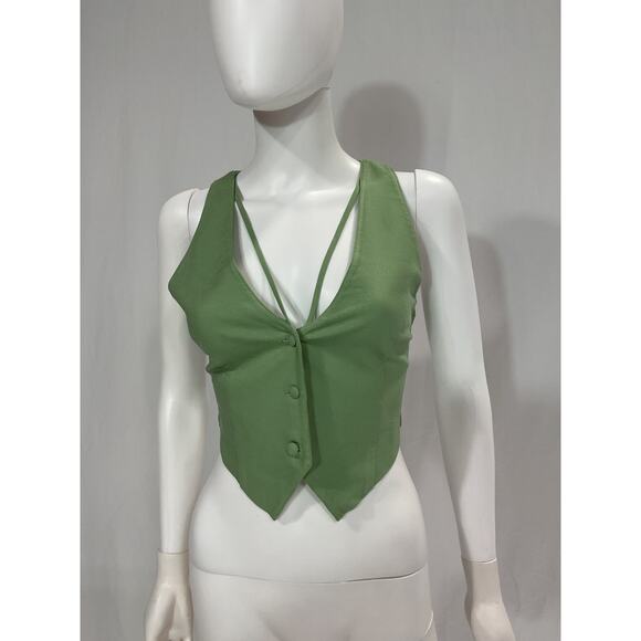 Camila Coelho 'Matilde' Green Linen Vest Size XS - NWT - Picture 2 of 5